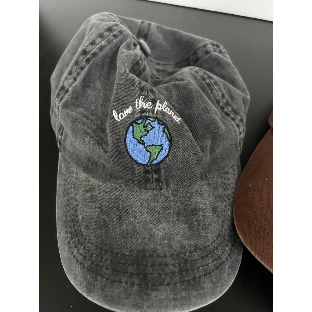 Baseball Hat Earth Day Love The Planet Embroidered Acid Wash Grey Brown Vintage